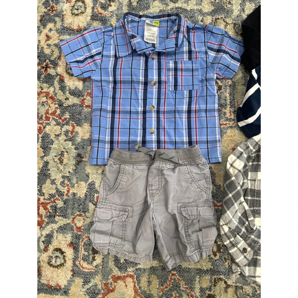 Childrens Place OshKosh Carters Boys 24M 2T Blue Grey Plaid Bundle GUC - Picture 2 of 3